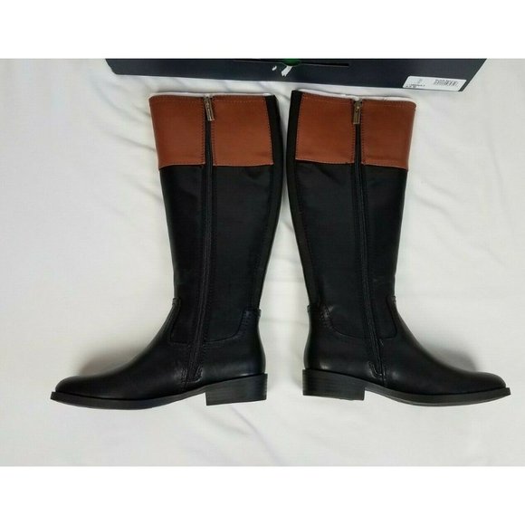 Tommy Hilfiger Sz. 5.5M Imina Leather Knee High Riding Boots Black/Brown NEW - Picture 6 of 10